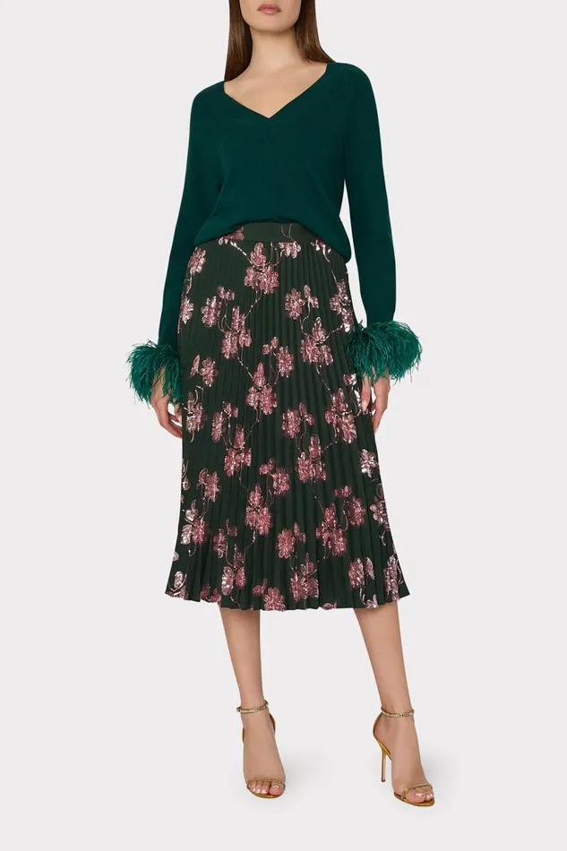 Women Sweaters and Knits Milly Feather Cuff VNeck Sweater Emerald Green