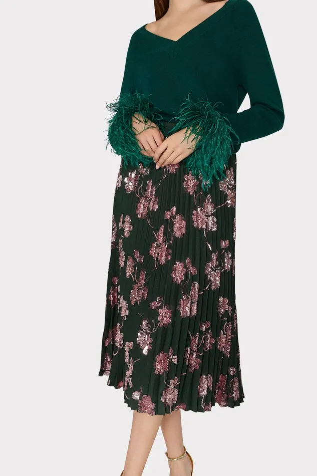 Women Sweaters and Knits Milly Feather Cuff VNeck Sweater Emerald Green
