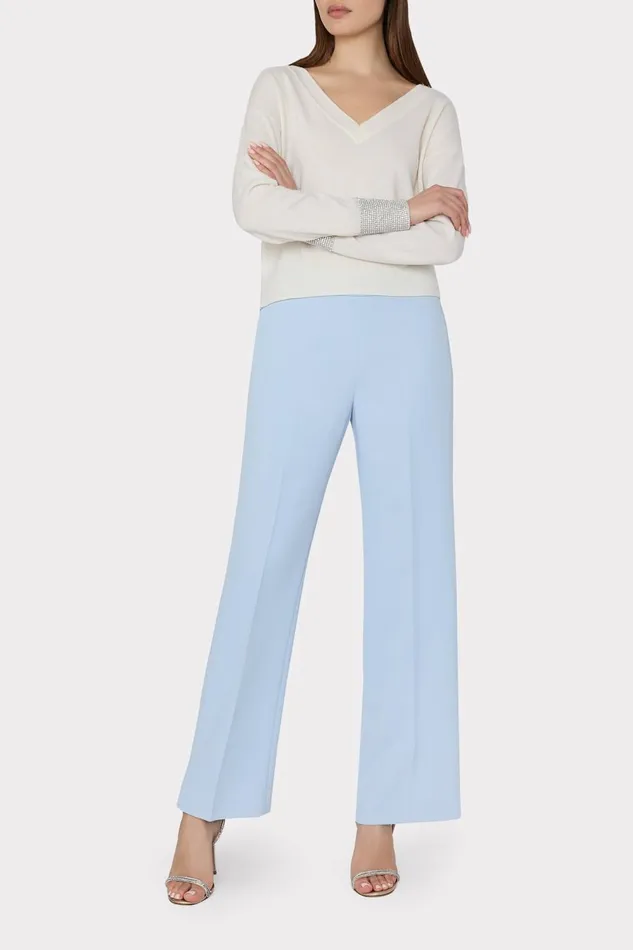 Women Sweaters and Knits Milly Ilyse Crystal Cuff VNeck Sweater Ecru