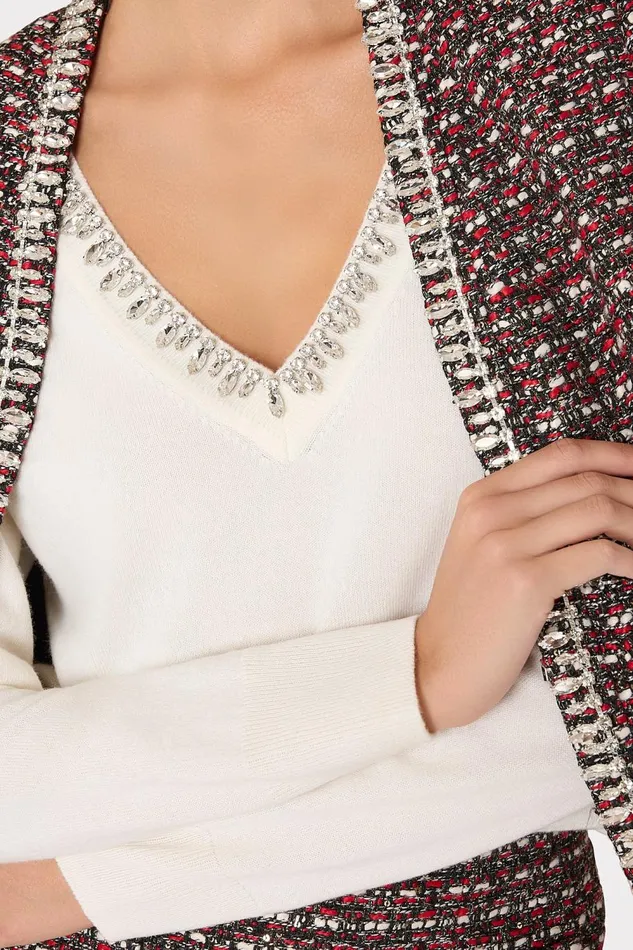 Women Sweaters and Knits Milly Kalia Crystal VNeck Sweater Ecru