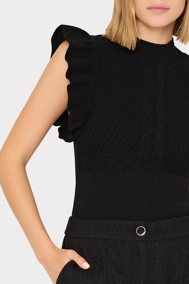 Women Sweaters and Knits Milly Kamila Flutter Sleeve Knit Top Black Women Sweaters and Knits Milly Kamila Flutter Sleeve Knit Top Black
