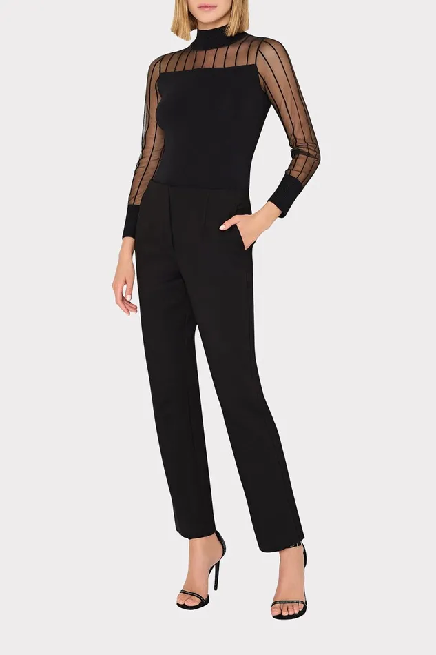 Women Sweaters and Knits Milly Krissy Sheer Knit Mockneck Top Black Women Sweaters and Knits Milly Krissy Sheer Knit Mockneck Top Black