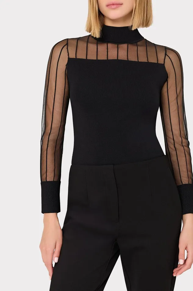 Women Sweaters and Knits Milly Krissy Sheer Knit Mockneck Top Black Women Sweaters and Knits Milly Krissy Sheer Knit Mockneck Top Black