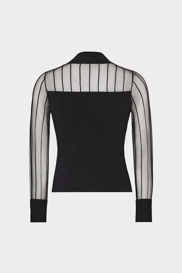 Women Sweaters and Knits Milly Krissy Sheer Knit Mockneck Top Black Women Sweaters and Knits Milly Krissy Sheer Knit Mockneck Top Black