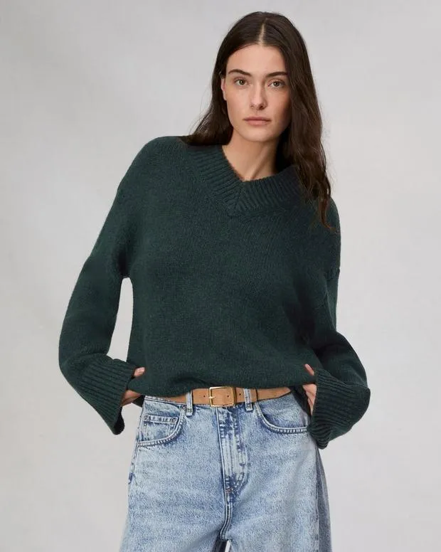 Women Sweaters and Sweatshirts Rag and Bone Danica VNeck Sweater Dark Green