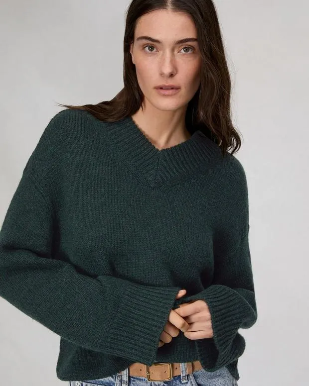Women Sweaters and Sweatshirts Rag and Bone Danica VNeck Sweater Dark Green