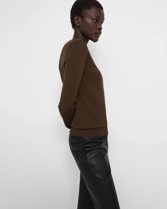 Women Sweaters Cardigans Theory Crewneck Sweater In Regal Wool Dark Cocoa
