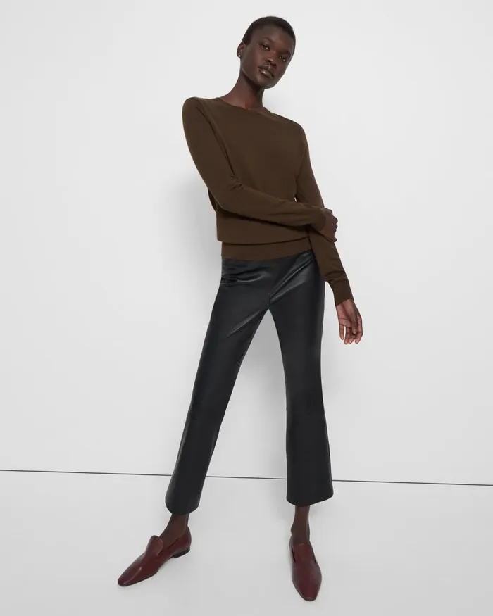 Women Sweaters Cardigans Theory Crewneck Sweater In Regal Wool Dark Cocoa