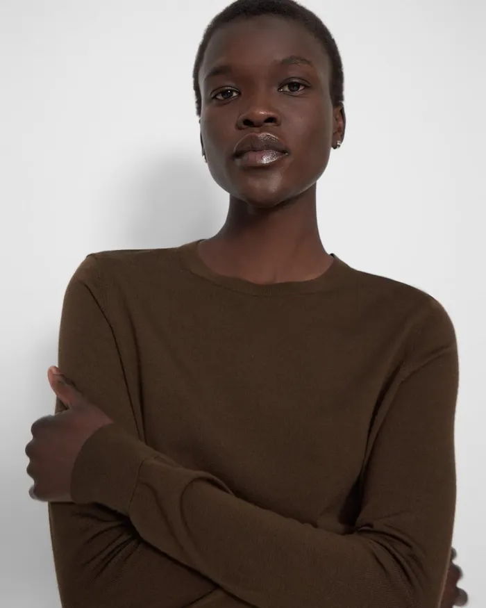 Women Sweaters Cardigans Theory Crewneck Sweater In Regal Wool Dark Cocoa