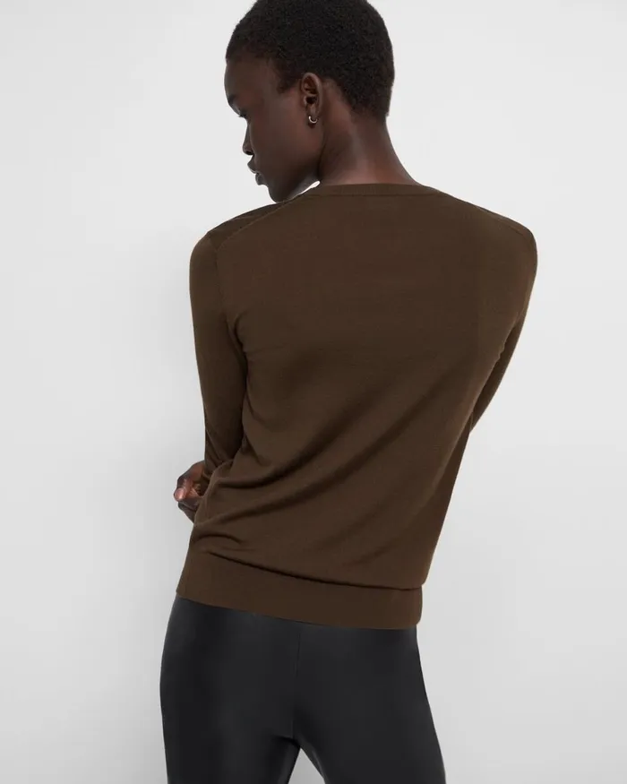 Women Sweaters Cardigans Theory Crewneck Sweater In Regal Wool Dark Cocoa