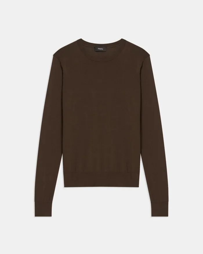 Women Sweaters Cardigans Theory Crewneck Sweater In Regal Wool Dark Cocoa