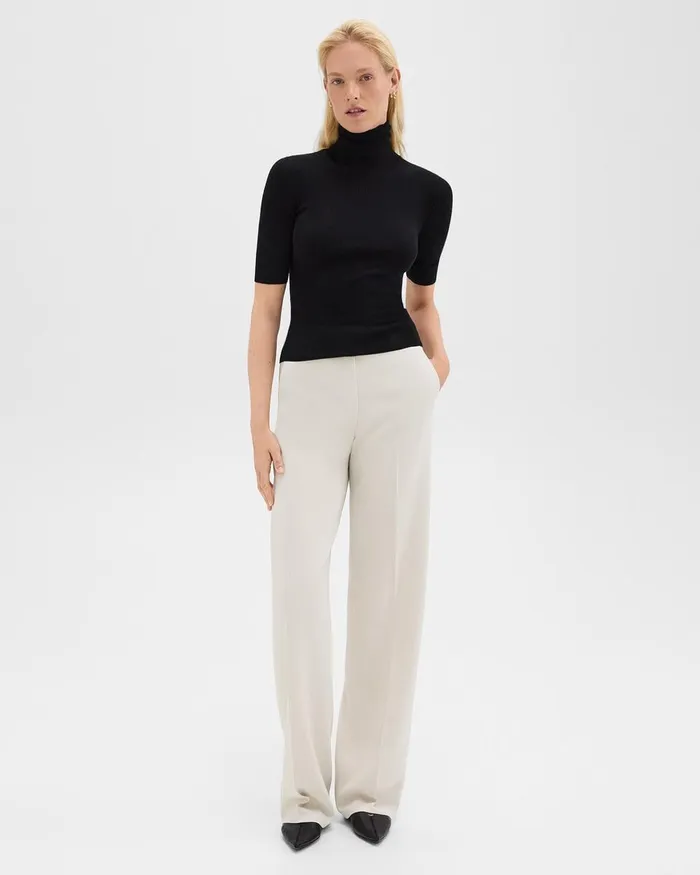 Women Sweaters Cardigans Theory Leenda ShortSleeve Turtleneck In Regal Wool Black