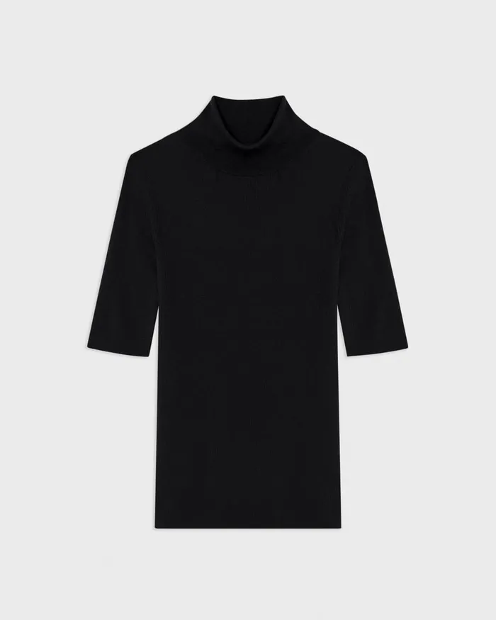 Women Sweaters Cardigans Theory Leenda ShortSleeve Turtleneck In Regal Wool Black