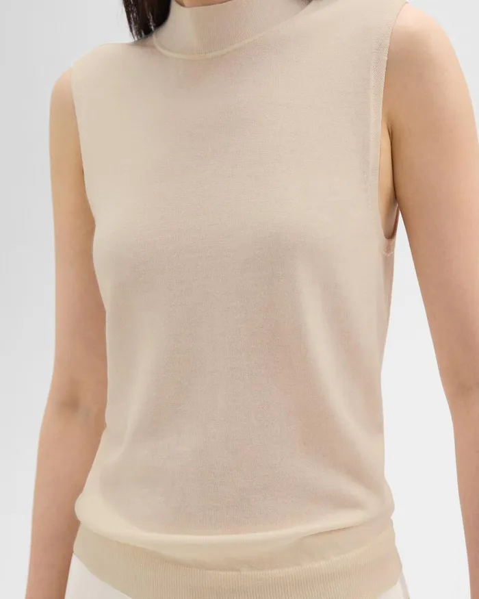 Women Sweaters Cardigans Theory Mock Neck Sweater Shell In Regal Wool Ecru