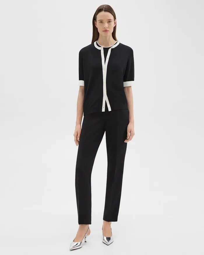 Women Sweaters Cardigans Theory ShortSleeve Cardigan In Regal Wool Blacknew Ivory