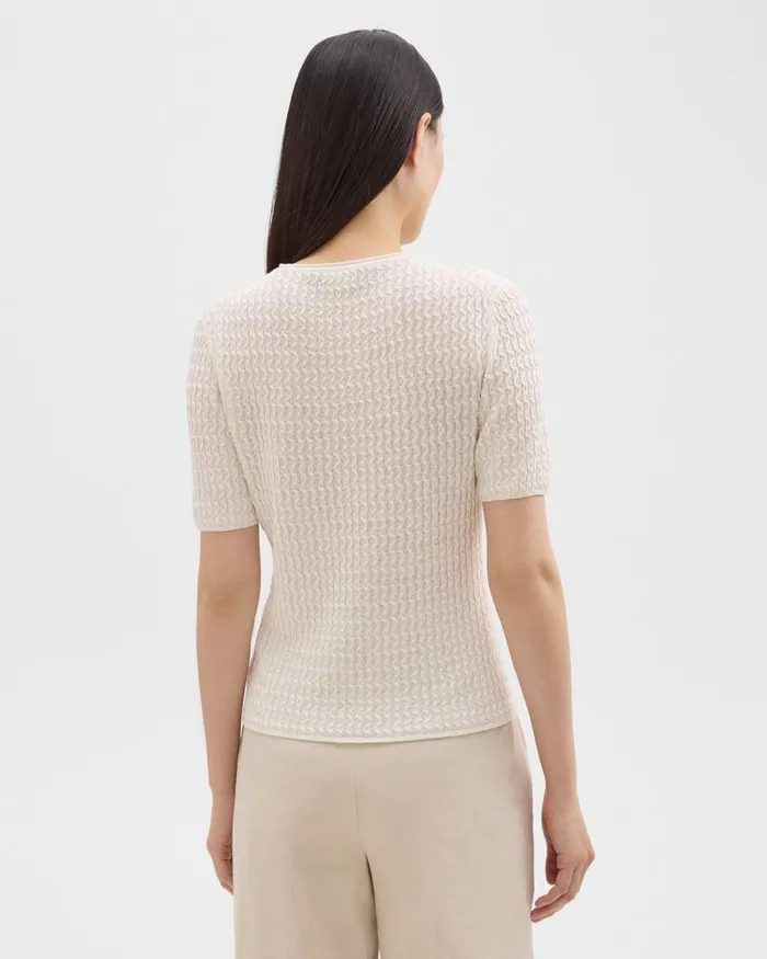 Women Sweaters Cardigans Theory ShortSleeve Sweater In Cable Knit Linen Bone