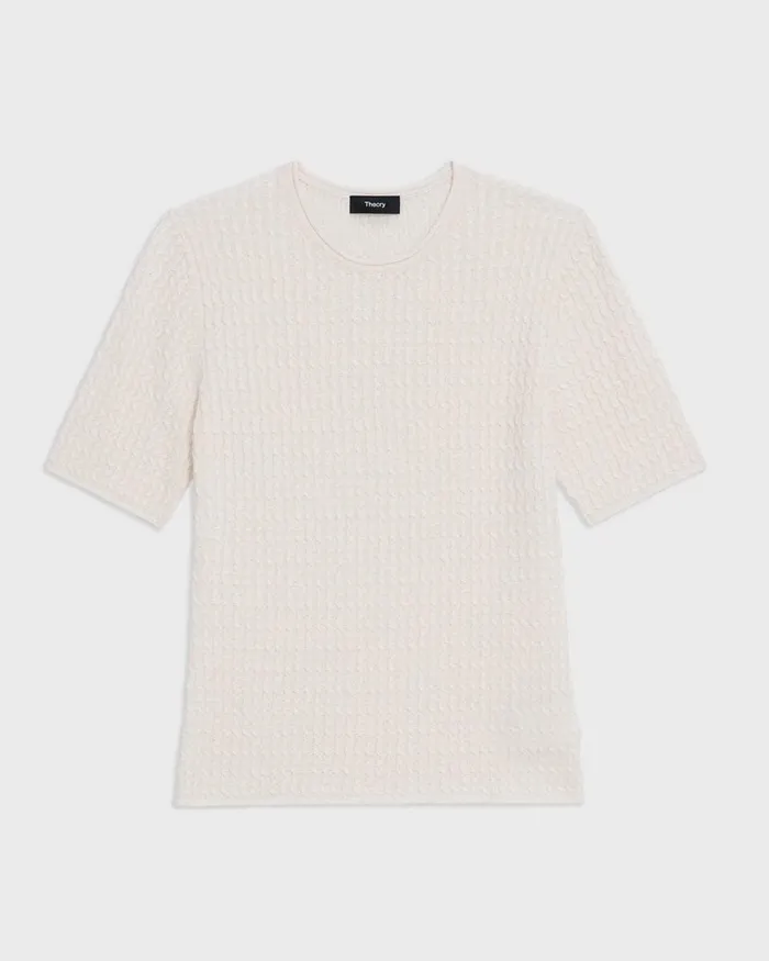 Women Sweaters Cardigans Theory ShortSleeve Sweater In Cable Knit Linen Bone