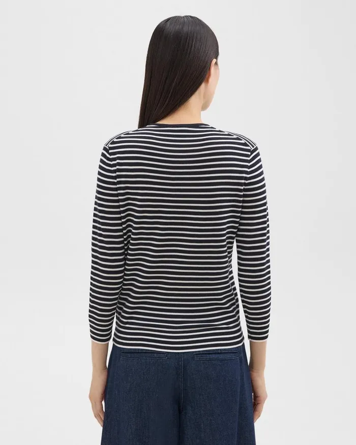 Women Sweaters Cardigans Theory Shrunken Crewneck Sweater In Merino Wool Navynew Ivory