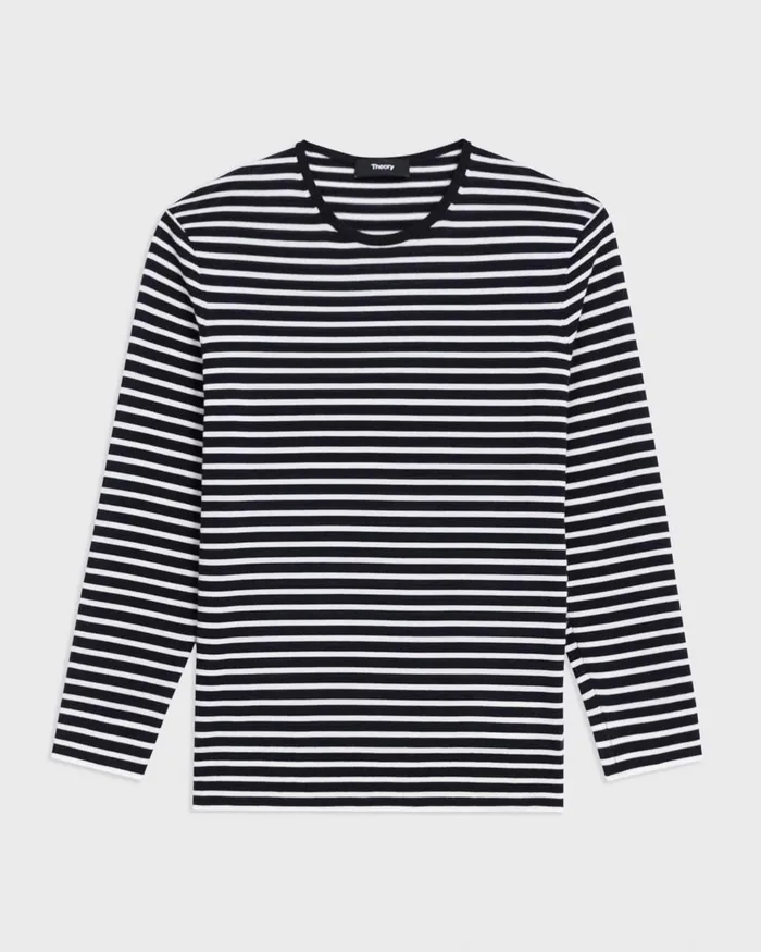 Women Sweaters Cardigans Theory Shrunken Crewneck Sweater In Merino Wool Navynew Ivory