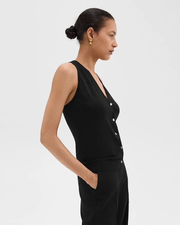 Women Sweaters Cardigans Theory Slim Sweater Vest In Regal Wool Black
