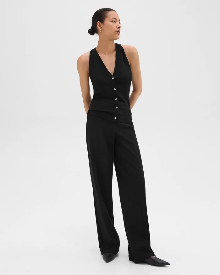 Women Sweaters Cardigans Theory Slim Sweater Vest In Regal Wool Black
