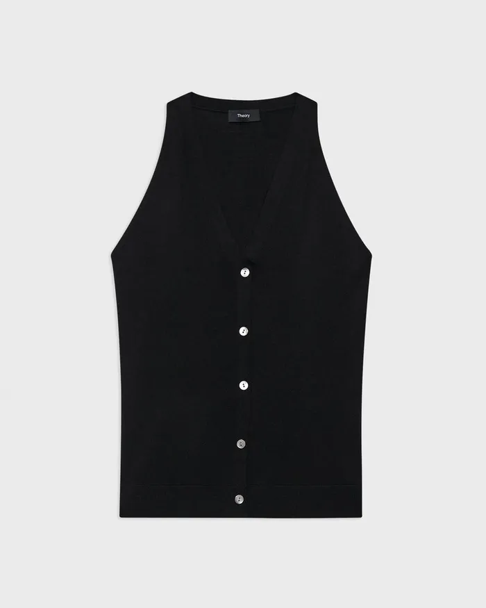Women Sweaters Cardigans Theory Slim Sweater Vest In Regal Wool Black