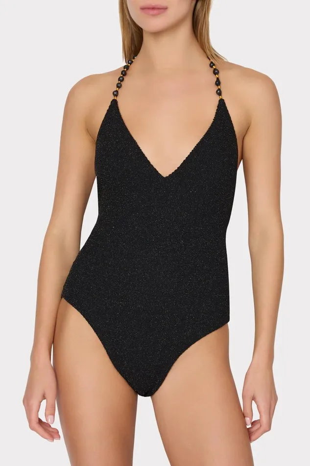 Women Swim and Coverups Milly Cannes Beaded Strap One Piece Blackgold Women Swim and Coverups Milly Cannes Beaded Strap One Piece Blackgold