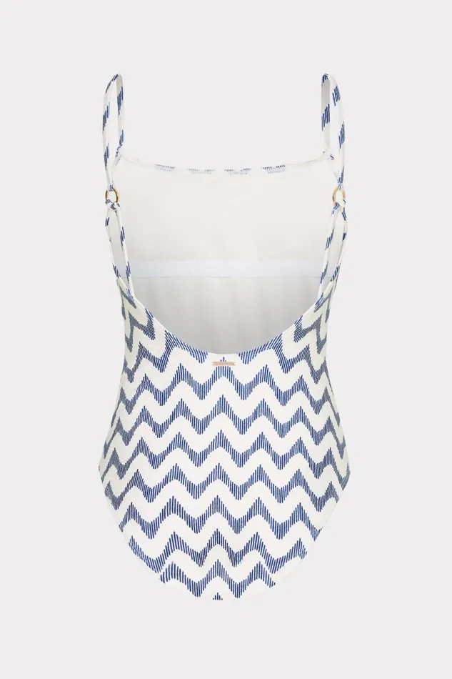 Women Swim and Coverups Milly Grace Barcelona Chevron One Piece Whiteblue