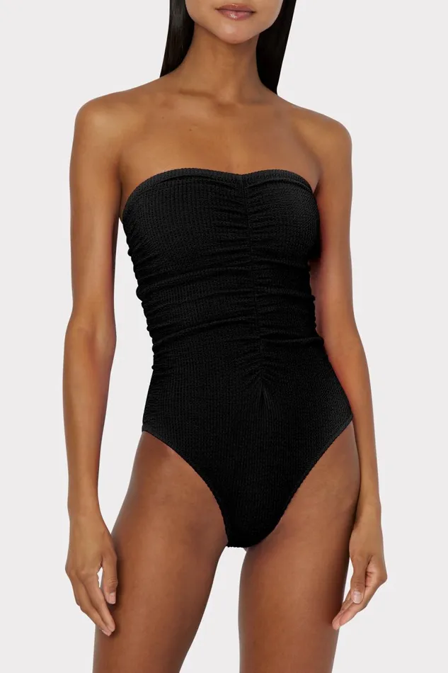 Women Swim and Coverups Milly Textured Ruched One Piece Black