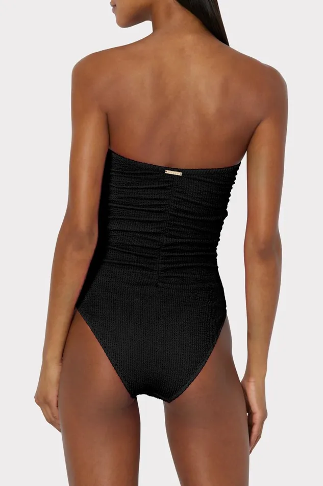 Women Swim and Coverups Milly Textured Ruched One Piece Black