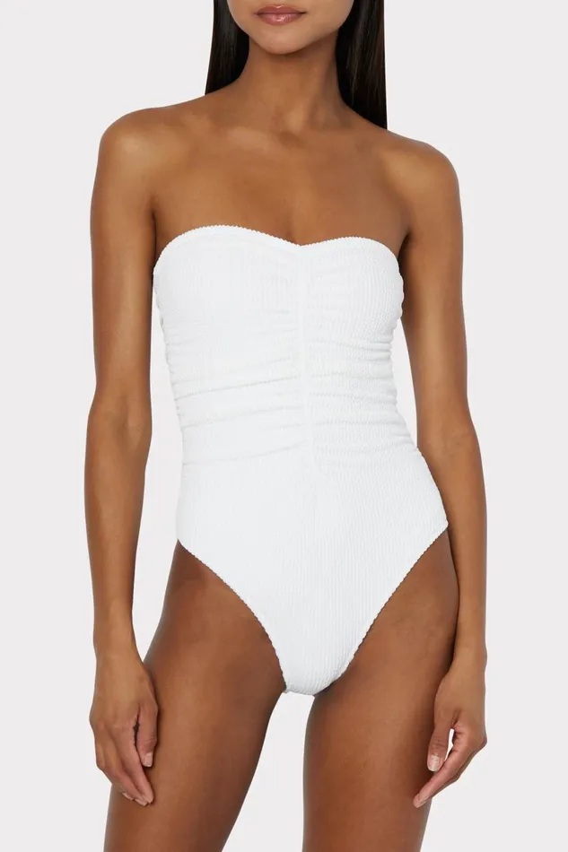 Women Swim and Coverups Milly Textured Ruched One Piece White