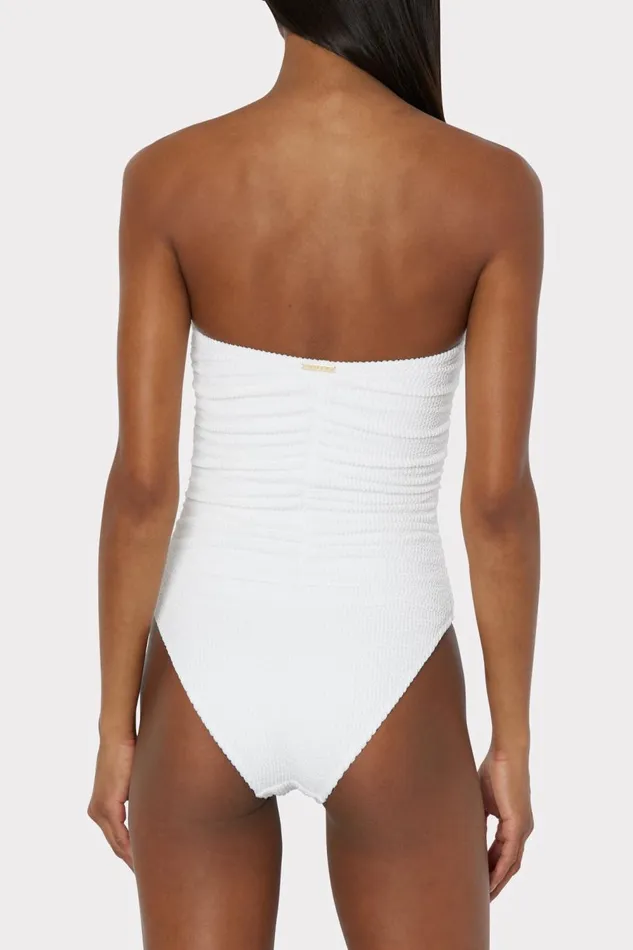 Women Swim and Coverups Milly Textured Ruched One Piece White