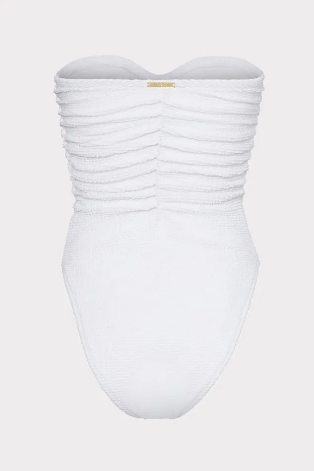 Women Swim and Coverups Milly Textured Ruched One Piece White