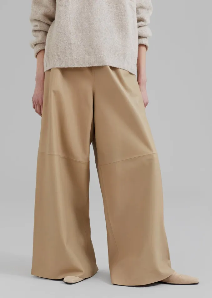 Women Sydney Wide Leather Pants 8211 Beige The Frankie Shop Bottoms