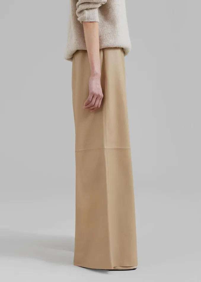 Women Sydney Wide Leather Pants 8211 Beige The Frankie Shop Bottoms