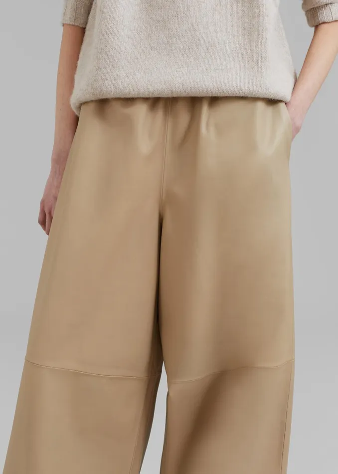 Women Sydney Wide Leather Pants 8211 Beige The Frankie Shop Bottoms