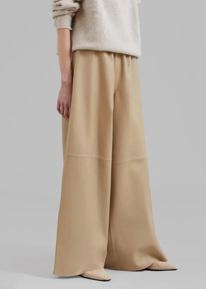 Women Sydney Wide Leather Pants 8211 Beige The Frankie Shop Bottoms