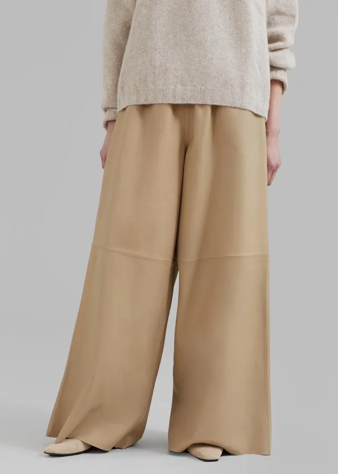 Women Sydney Wide Leather Pants 8211 Beige The Frankie Shop Bottoms