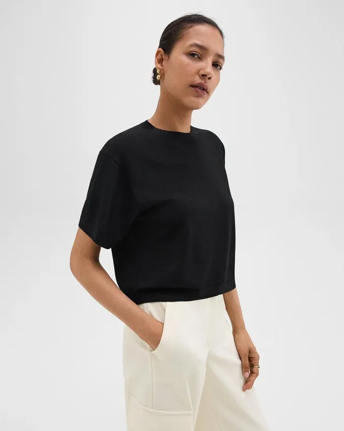 Women TShirts Tank Tops Theory Boxy Tee In Regal Wool Black