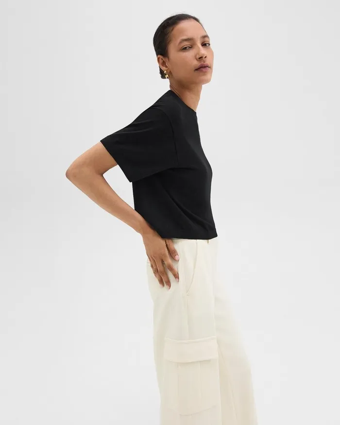 Women TShirts Tank Tops Theory Boxy Tee In Regal Wool Black