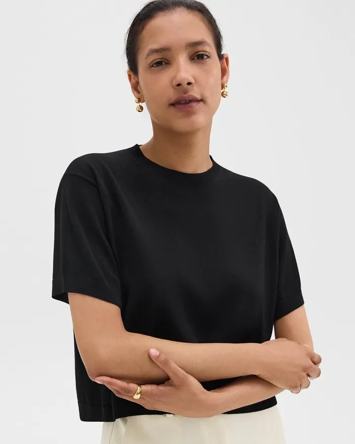 Women TShirts Tank Tops Theory Boxy Tee In Regal Wool Black