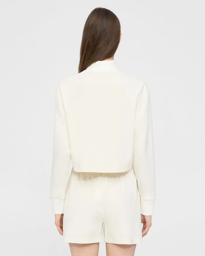 Women TShirts Tank Tops Theory Cropped HalfZip Sweatshirt In DoubleKnit Jersey Ivory