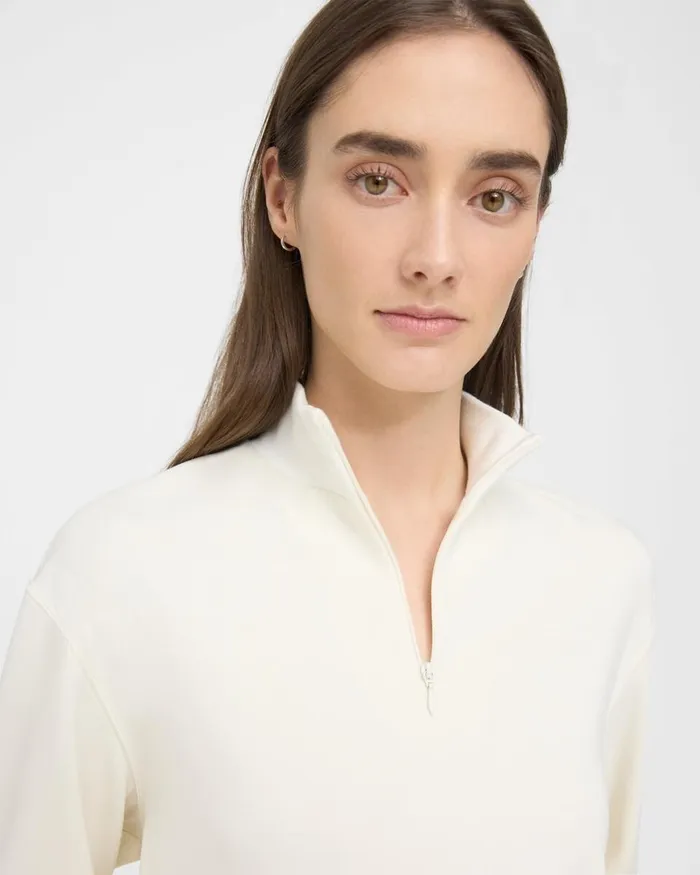 Women TShirts Tank Tops Theory Cropped HalfZip Sweatshirt In DoubleKnit Jersey Ivory