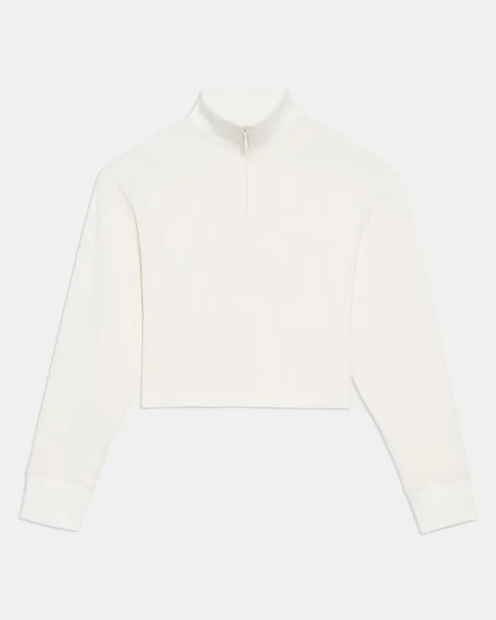 Women TShirts Tank Tops Theory Cropped HalfZip Sweatshirt In DoubleKnit Jersey Ivory