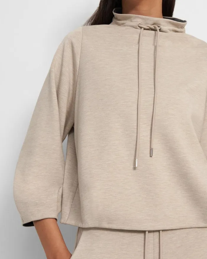 Women TShirts Tank Tops Theory Drawstring Pullover In DoubleKnit Jersey Oatmealcharcoal Melange