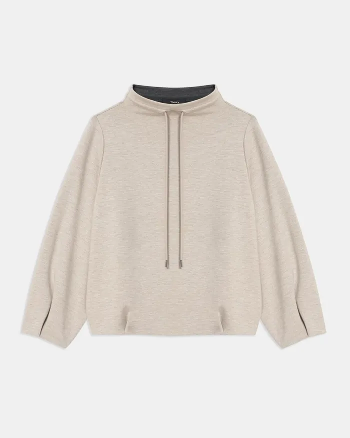 Women TShirts Tank Tops Theory Drawstring Pullover In DoubleKnit Jersey Oatmealcharcoal Melange