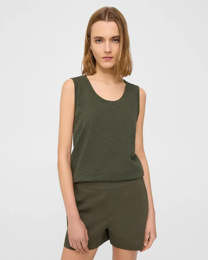 Women TShirts Tank Tops Theory Easy Tank Top In Organic Slub Cotton Dark Olive