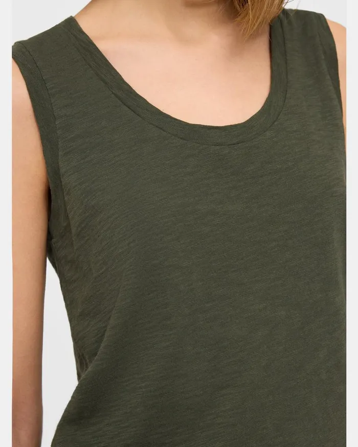 Women TShirts Tank Tops Theory Easy Tank Top In Organic Slub Cotton Dark Olive