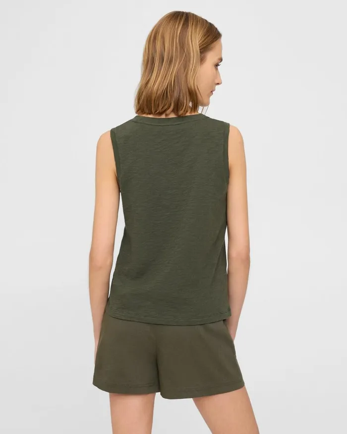 Women TShirts Tank Tops Theory Easy Tank Top In Organic Slub Cotton Dark Olive
