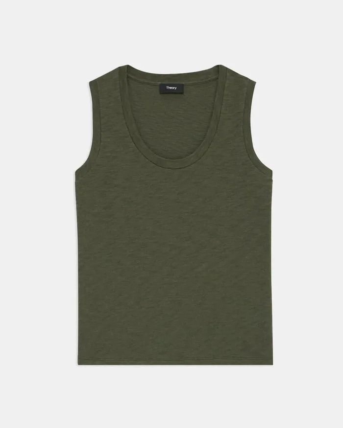 Women TShirts Tank Tops Theory Easy Tank Top In Organic Slub Cotton Dark Olive